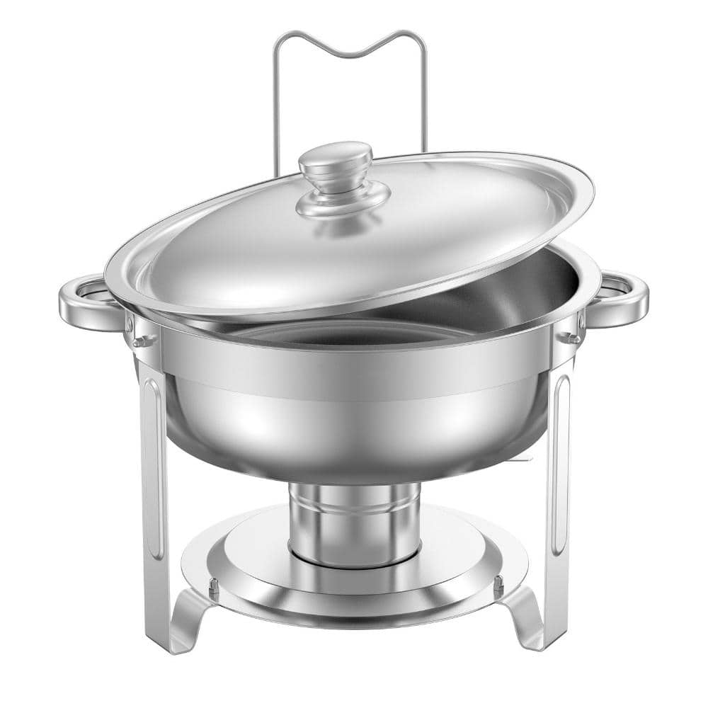 5 Qt Round Chafing Dish Set 4-Pack Stainless Steel Buffet Server with Lid Water Pan Folding Stand Full-Size Pans price history on PriceWatchPro