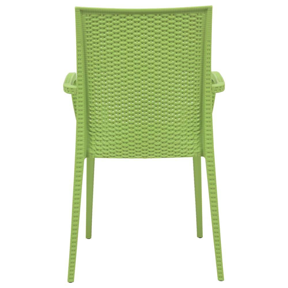 Green Polypropylene Weave Design Stackable Dining Arm Chair