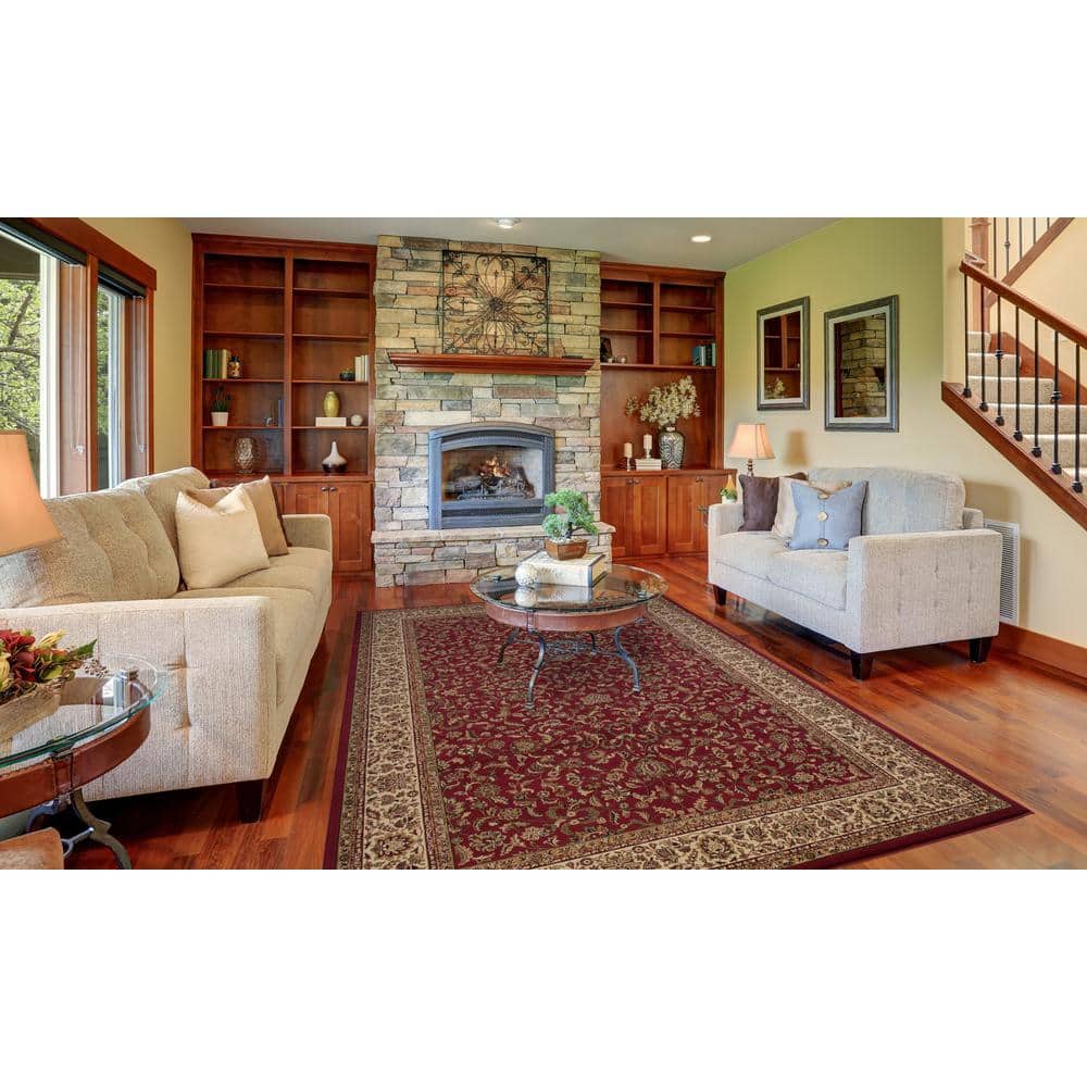 Large Red Oriental Synthetic Area Rug with Jute Backing