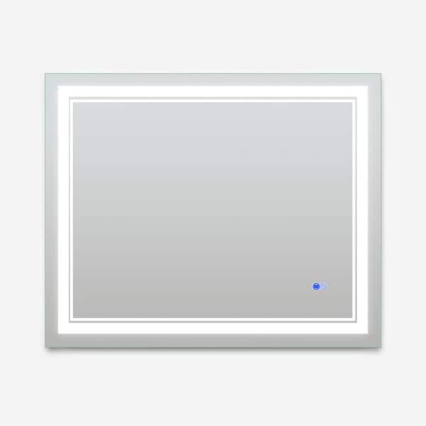 Unbranded Modern 32 in. W x 40 in. H Rectangle Frameles Silver Vanity Mirror with 3 Light Settings and Anti Fog