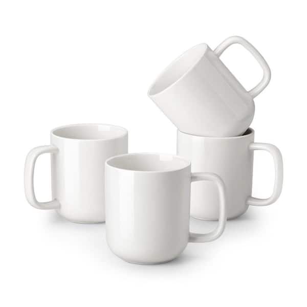12 oz. Ivory White Porcelain Mugs (Set of 4) Coffee Mug Set Coffee Cup Tea Cups Service for 4 People