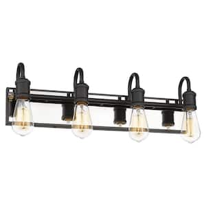 23.8 in. 4-Light Water Pipe Vanity Light Wall Lampe with Black and Chrome