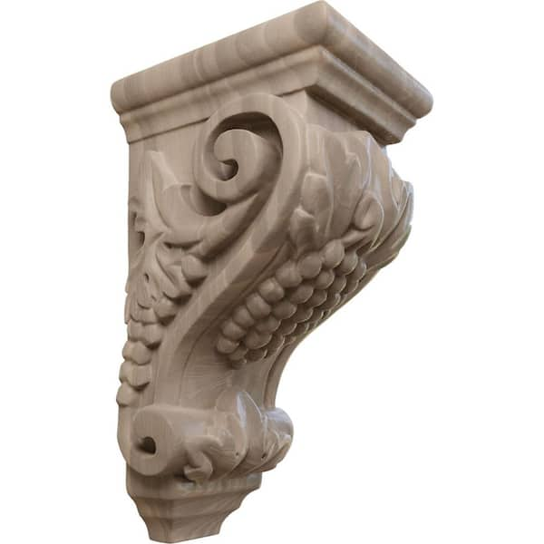 Ekena Millwork 4 in. x 3-1/2 in. x 7 in. Unfinished Wood Walnut Small Grape Corbel