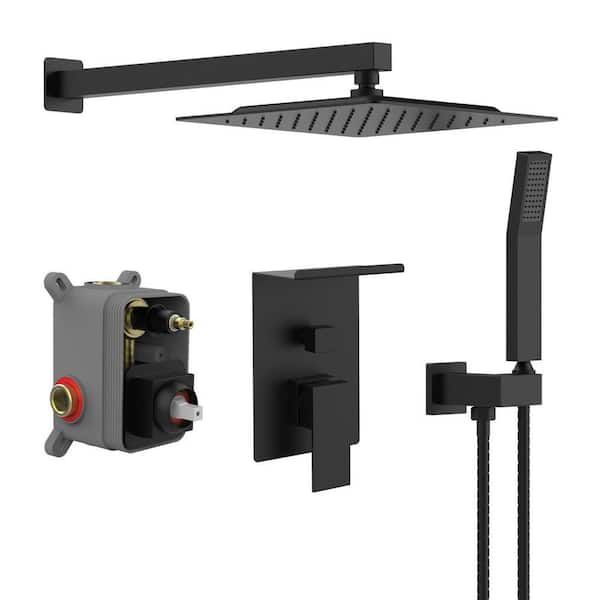 Rain Single Handle 2-Spray Shower Faucet 1.8 GPM with Pressure Balance in. Matte Black (Valve Included)