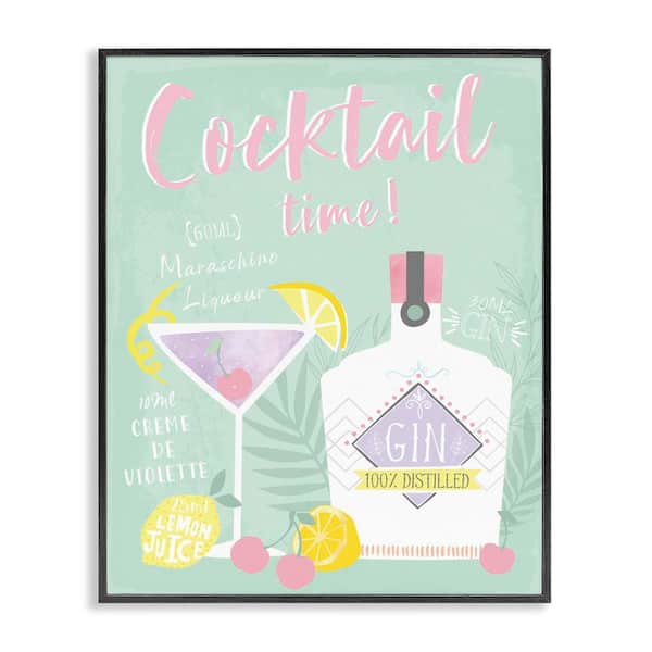 Stupell Industries Cocktail Time with Recipe by Angela Nickeas Black Framed Food Giclee Art Print 14 in. x 11 in.