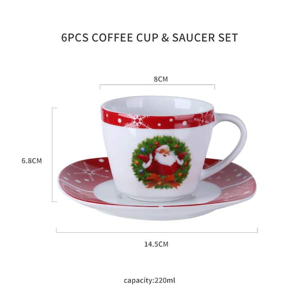 Santaclaus 7.4 oz. Multi-colors Porcelain Christmas Espresso Cups and  Saucers Set (Service for 6)