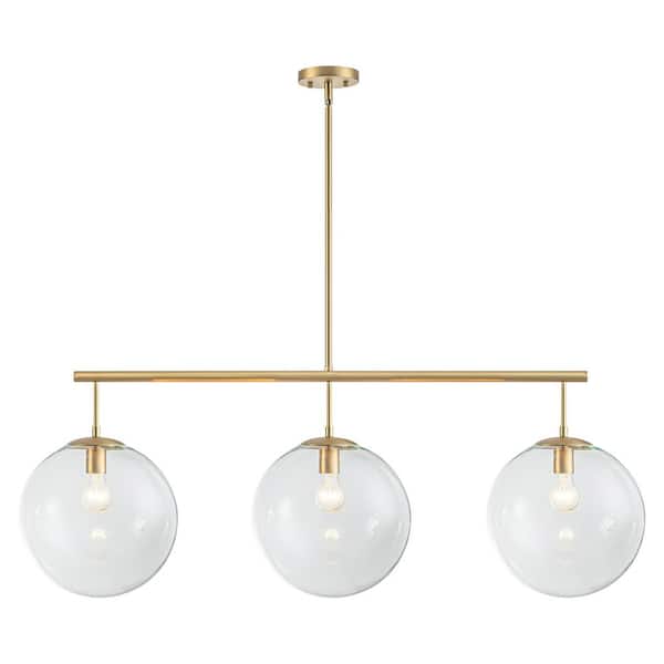 Priscilla 3-Light Modern Gold Linear Pendant Light with Clear Glass Globe Bubble for Kitchen Island