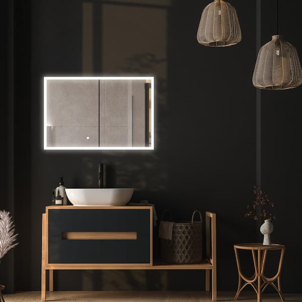 Edge Royale 48 in. W x 32 in. H Rectangular Medicine Cabinet with Mirror, Bi-view Door, LED Lighting, Mirror Defogger