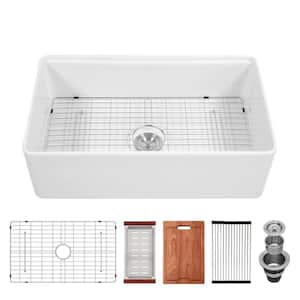 33 x 20 in. Farmhouse Apron-Front Kitchen Sink Single Bowl Workstation White Ceramic Sink 10 in. Deep With Accessories