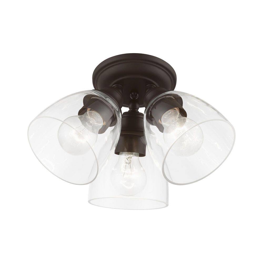 Bronze 3-Light Flush Mount with Clear Glass Shades