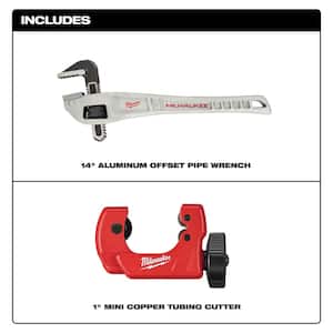 14 in. Aluminum Offset Pipe Wrench with 1 in. Mini Copper Tubing Cutter (2-PC)
