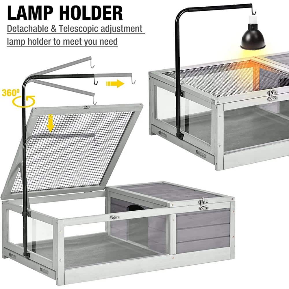 Gray Wooden Tortoise Habitat with Adjustable Lamp Holder