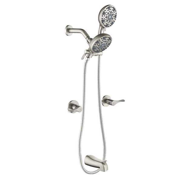 PERLIRIA INC Double Handle 6-Spray Tub and Shower Faucet with Handheld Shower 2.2 GPM High Pressure in. Brushed Nickel Valve Included