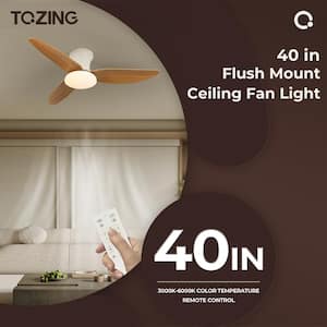 40 in. Smart Indoor Wood Low Profile Standard Small Flush Mount Ceiling Fan Light with Integrated LED with Remote