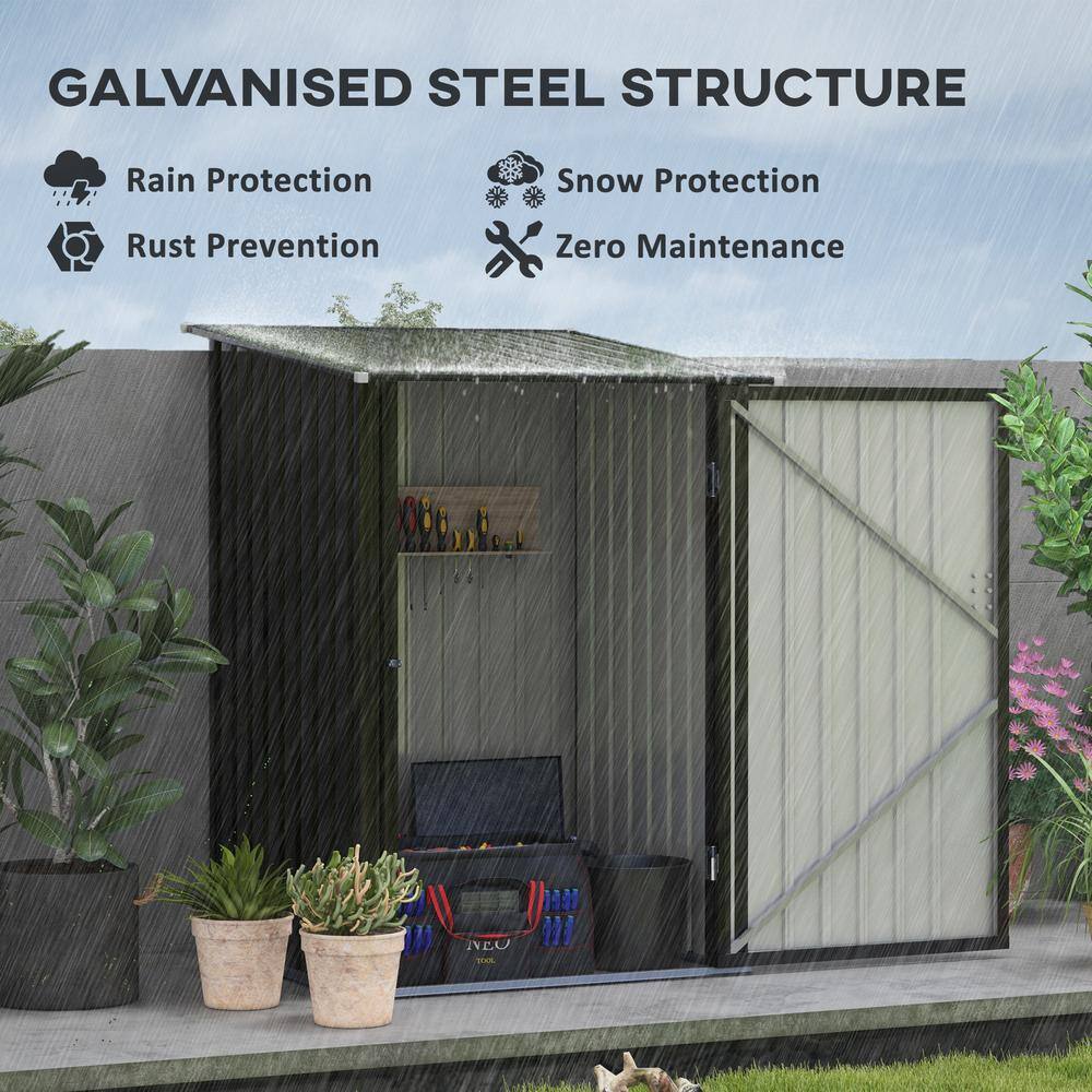 Dark Gray Metal Outdoor Storage Shed with Lockable Door