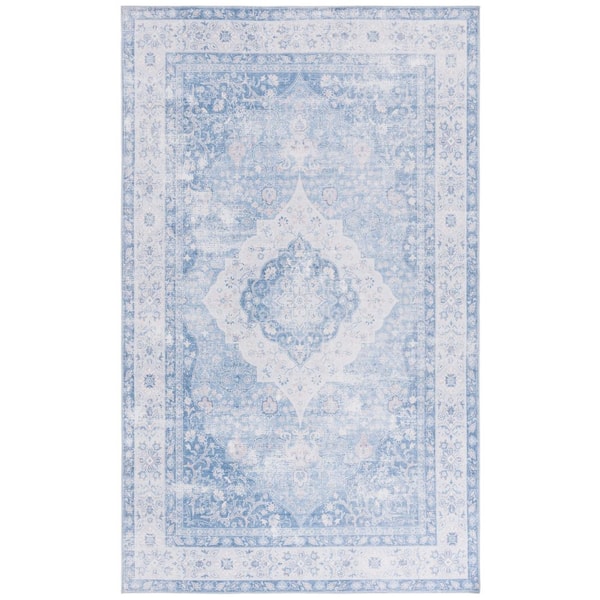 Arizona 8 ft. x 10 ft. Light Blue/Blue Machine Washable Medallion Distressed Area Rug