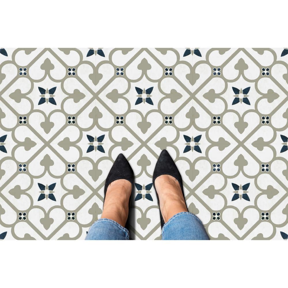 Clover Pattern Blue and Grey 12-Inch Peel and Stick Vinyl Floor Tiles