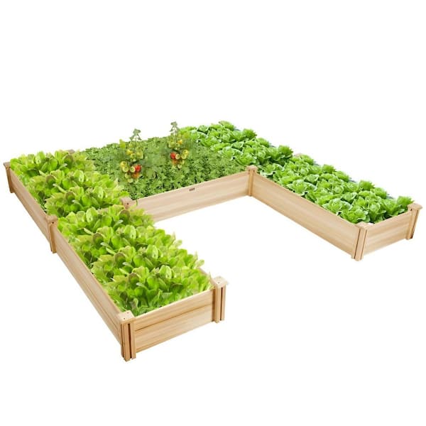 PHANTOM MAGENTO LLC Wooden Garden Raised Bed 92.5 in. x95 in. x 11 in. Natural Wood U-Shaped Outdoor for Backyard Patio Easy Assembly 1-Pack