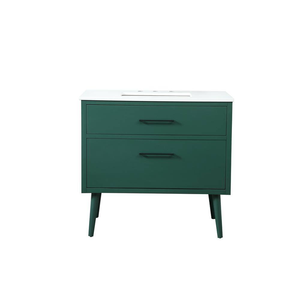 Timeless Home 36 in. W Single Bath Vanity in Green with Engineered Stone Va