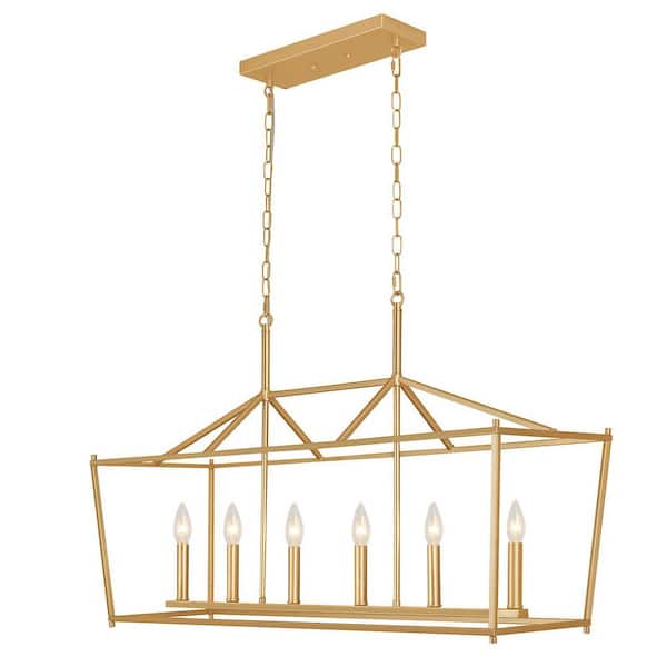 Rviezza 6-Light Gold Kitchen Island Linear Chandelier, Large Farmhouse Pendant Lighting for Dining Room Over Table