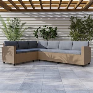 Dasan Natural Wicker Outdoor L-Shaped Sectional with Gray Cushions