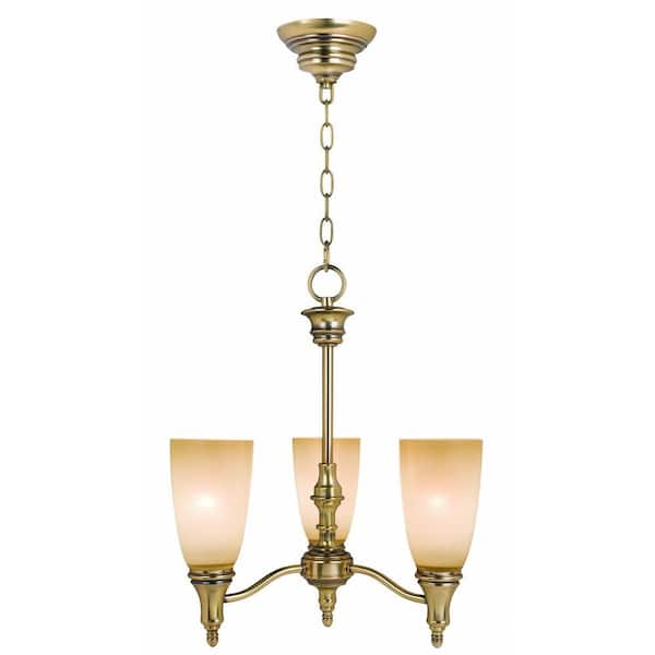 Home Decorators Collection Keswick 3-Light Brushed Brass Mini Chandelier with Toned Amber Glass Shade