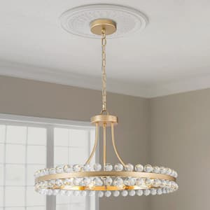 9-Lights Gold Crystal Beaded Wagon Wheel Chandelier Modern Gold 23.62 in. Crystal Semi-Flush Mount Ceiling Light