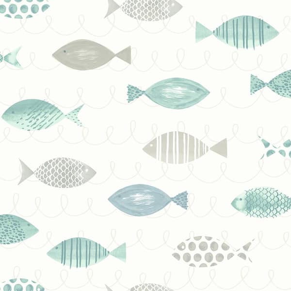 Chesapeake Key West Teal Sea Fish Paper Strippable Roll (Covers 56.4 sq. ft.)