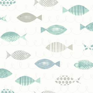 Key West Teal Sea Fish Green Wallpaper Sample