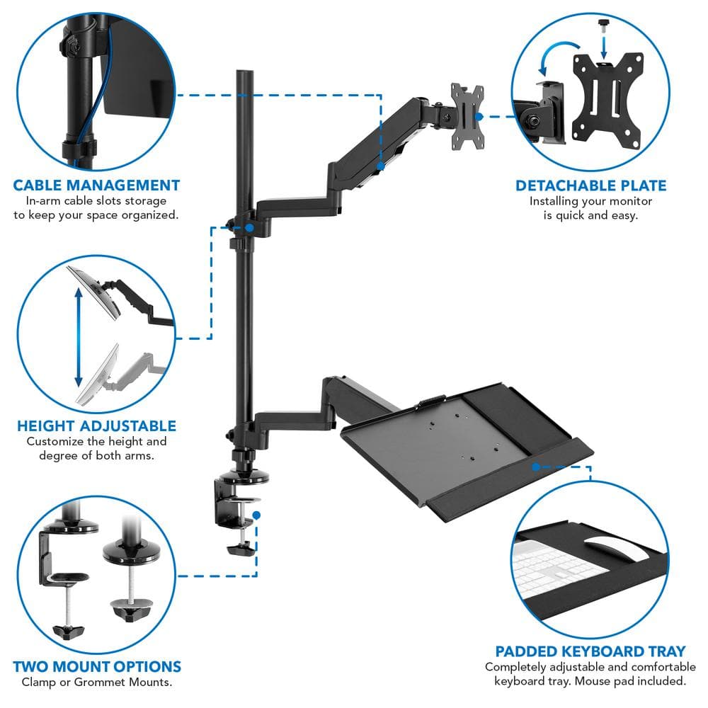 Mount-it Mount-It Full Motion Height Adjustable Sit Stand Monitor Desk Mount | Fits Up to 32" Screens