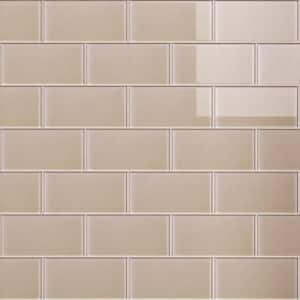 Crystile Beige 3 in. X 6 in. Glossy Glass Subway Tile (10 sq. ft./Case)