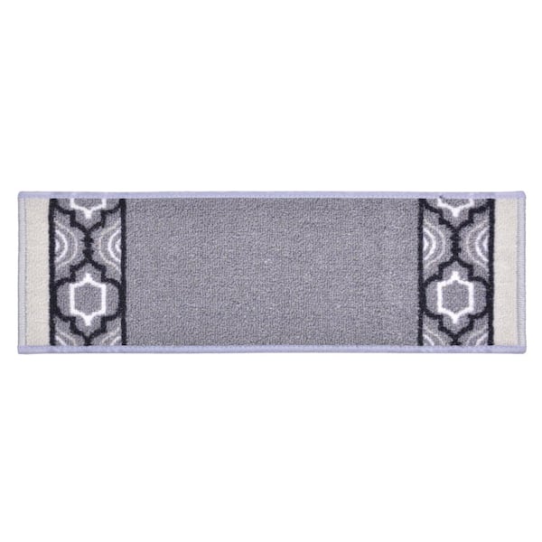 RugStylesOnline Trellis Border Custom Size Gray 10.5 in. x 32 in. Indoor Carpet Stair Tread Cover Slip Resistant Backing (Set of 7)