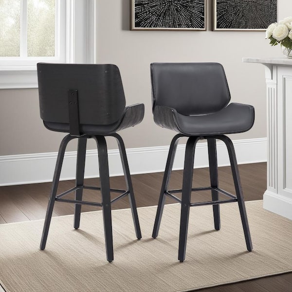 Tyler 38 in. H Gray Low Back Wood Bar Stool with Faux Leather Seat (Set of 2)