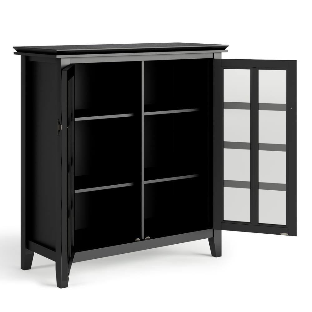 Simpli Home Artisan 38"W Solid Wood 4-Shelf Medium Storage Cabinet with Glass Doors and Adjustable Shelves
