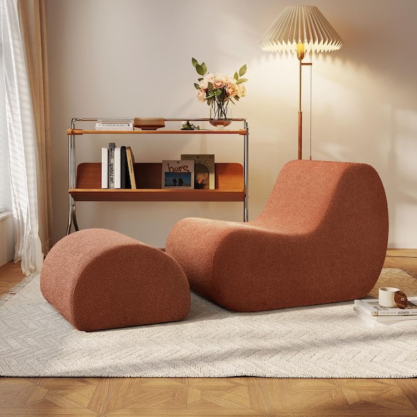 Harper & Bright Designs Orange Upholstered Accent Chair with Ottoman, Stylish Curved Design, No Assembly Required