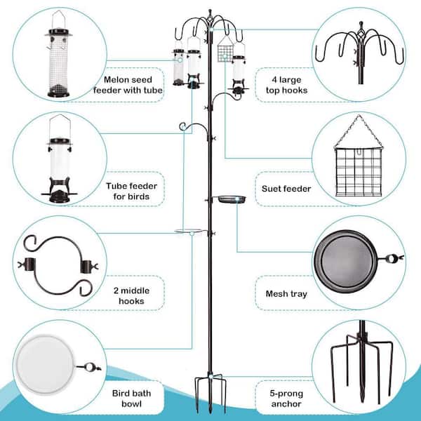 94 in. 6-Hook Bird Feeding Station Kit, Wild Bird Feeder Stand