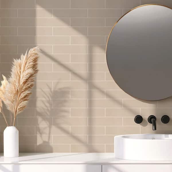 Take Home Tile Sample - Gloss Beige 2.5 in. x 5 in. Ceramic Wall Tile Sample