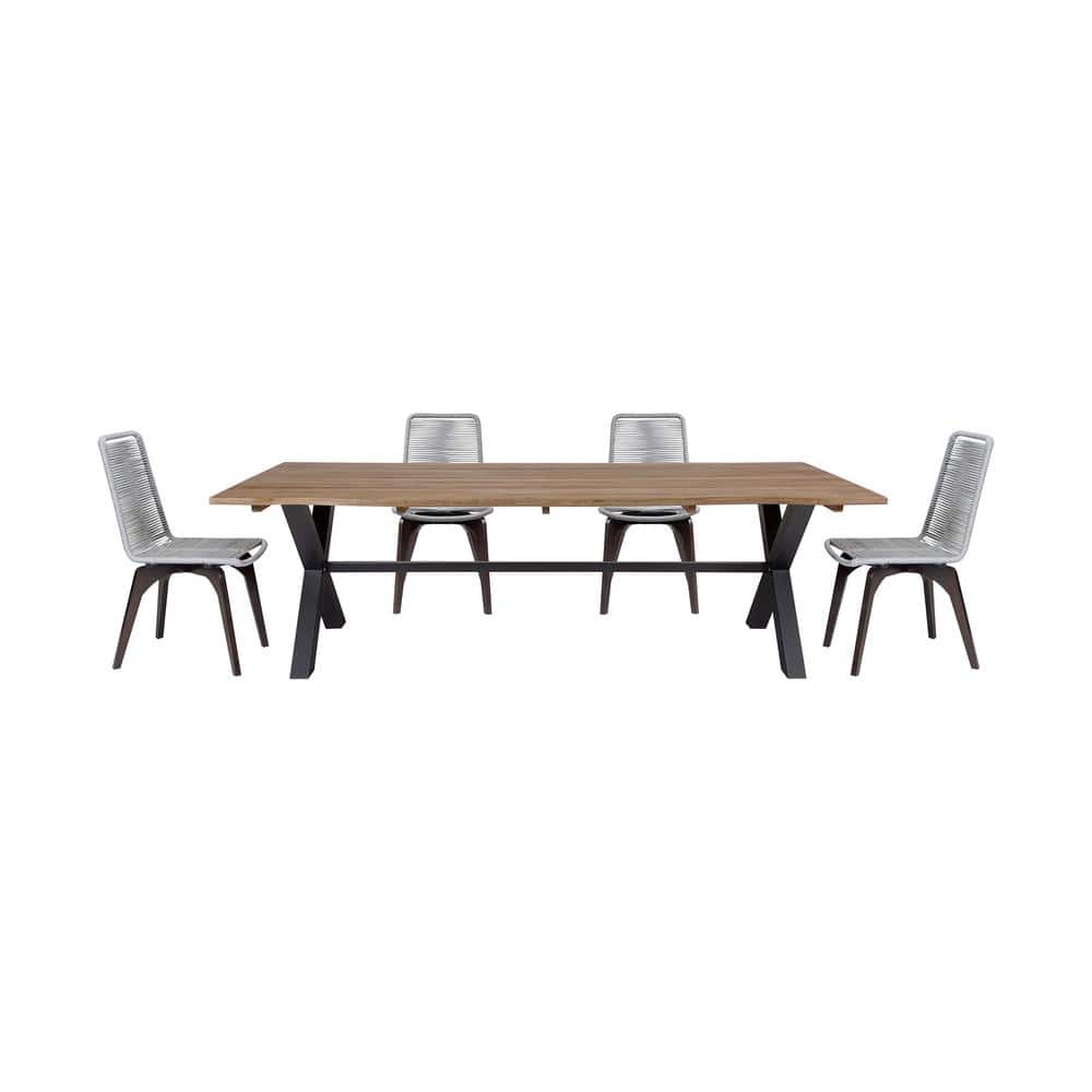 Glendora and Island Dark Brown 5-Piece Eucalyptus Wood Rectangle Outdoor Di