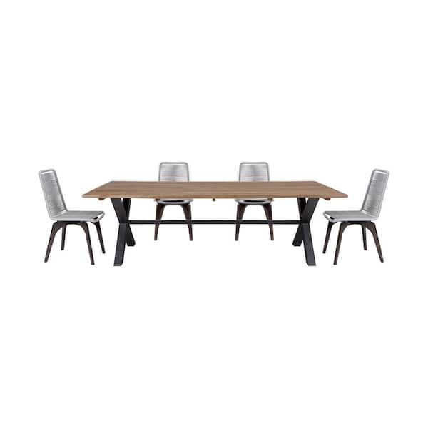 Armen Living Glendora and Island Dark Brown 5-Piece Eucalyptus Wood Rectangle Outdoor Dining Set