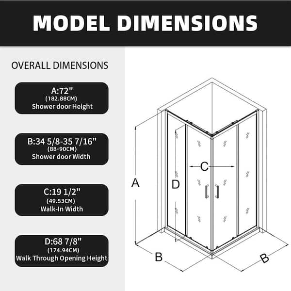 ACE DECOR Corner Shower Enclosure 36 in.D x 36 in.W x 72 in. H
