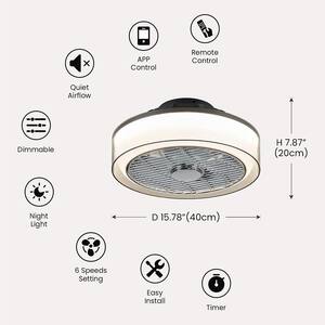 16 in. Modern Dimmable Integrated LED Indoor Smoky Gray Smart Enclosed Ceiling Fan with Remote