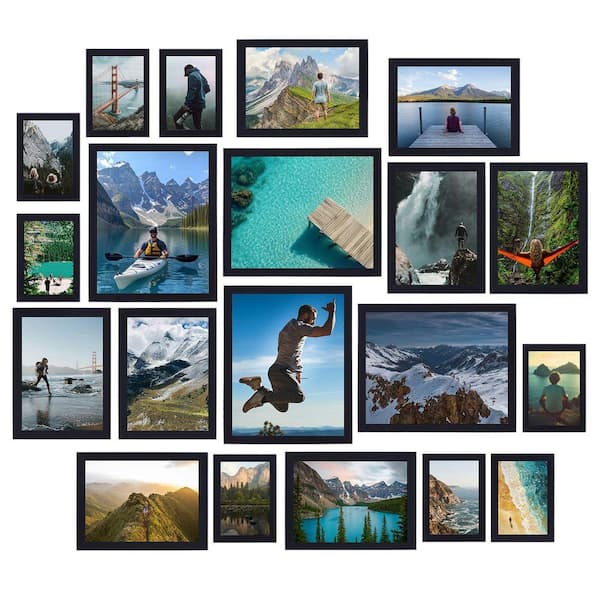 20 Pack Black Plastic Collage Frame Set with Multi Sizes for Wall