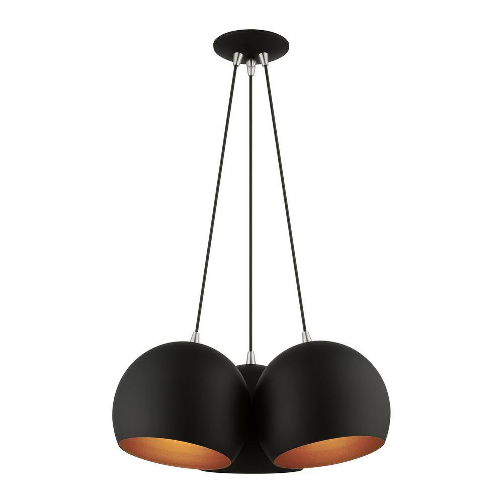 Piedmont Black and Brushed Nickel 3-Light Globe Pendant