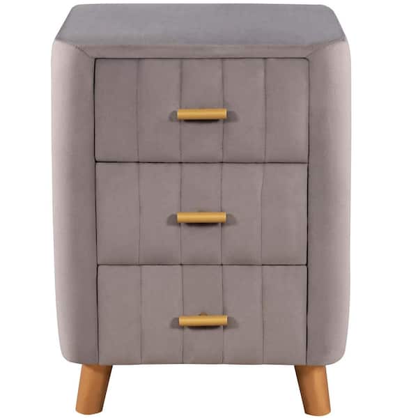 ATHMILE 3-Drawer Gray Upholstery Nightstand (16.1 in. L x 16.1 in. W x 23.1 in. H)