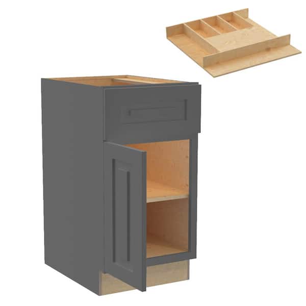 Home Decorators Collection Grayson 18 in. W x 24 in. D x 34.5 in. H Assembled Plywood Base Kitchen Cabinet in Deep Onyx with Cutlery Soft Close LH