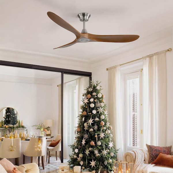 60 in. Indoor/Outdoor Smart Nickel and Brown Ceiling Fan without Light for Bedroom or Living Room