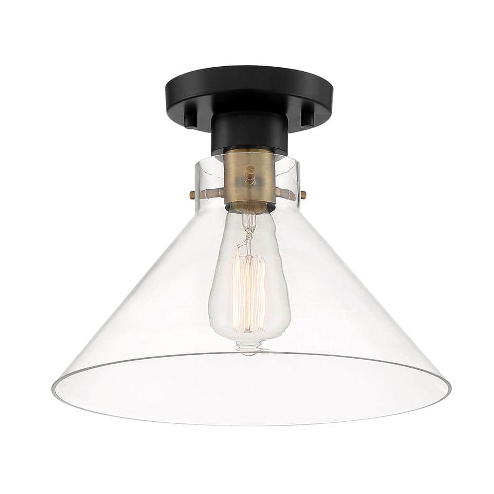 Matte Black Glass Indoor/Outdoor Semi Flush-Mount Light