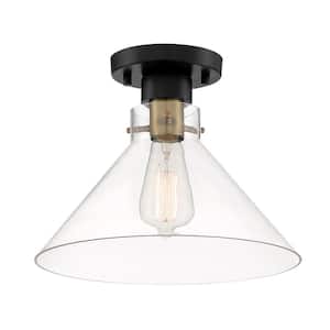 Willow Creek 12 in. 1-Light Matte Black Semi Flush Mount Ceiling Light with Clear Blown Glass Shade