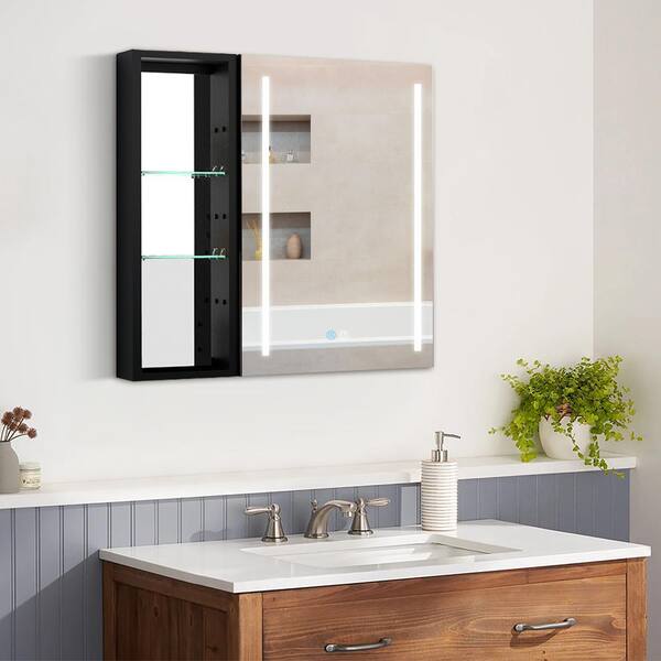 null 30 in. W x 30 in. H Rectangular Aluminum Surface Mounted LED Light Medicine Cabinet with Mirror, Small Cabinet No Door