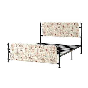 Baltazar Floral Transitional 61.75 in. Metal Frame Platform Bed with Floral Upholstered